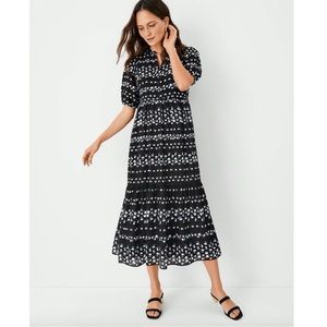 Ann Taylor Floral Chain Tiered Midi Shirtdress Black Size Small